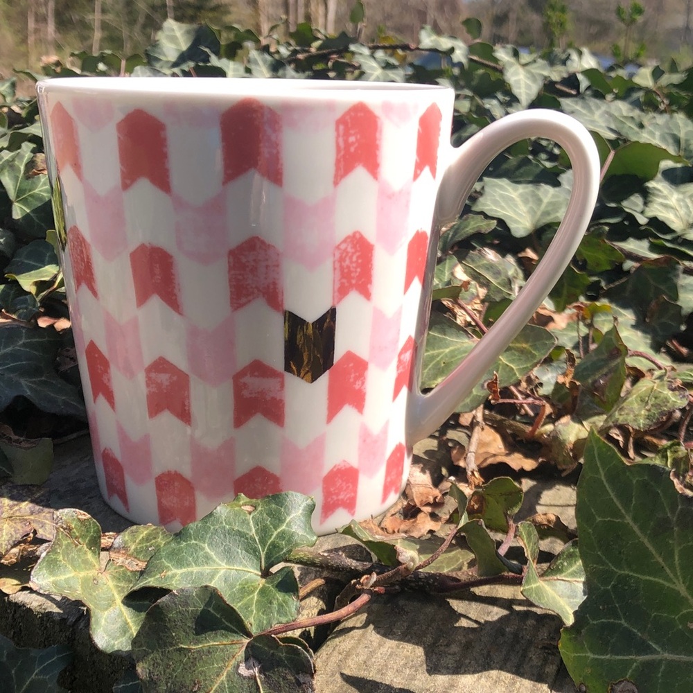 Pink Chevron Heart Ceramic Mug with Gold Accent - Unbranded